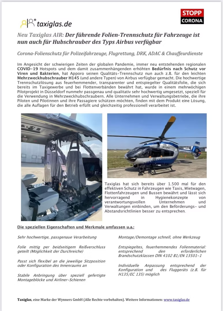 Taxiglas AIR Informationsblatt für Airbus-Hubschrauber