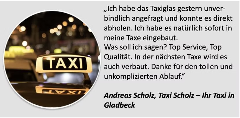 Kundenstimme von Taxi Scholz zu Taxiglas